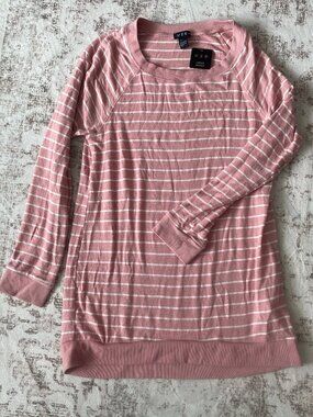 Pink Striped Lightweight Sweater | Cozy Soft Casual Long Sleeve Top | Size Large